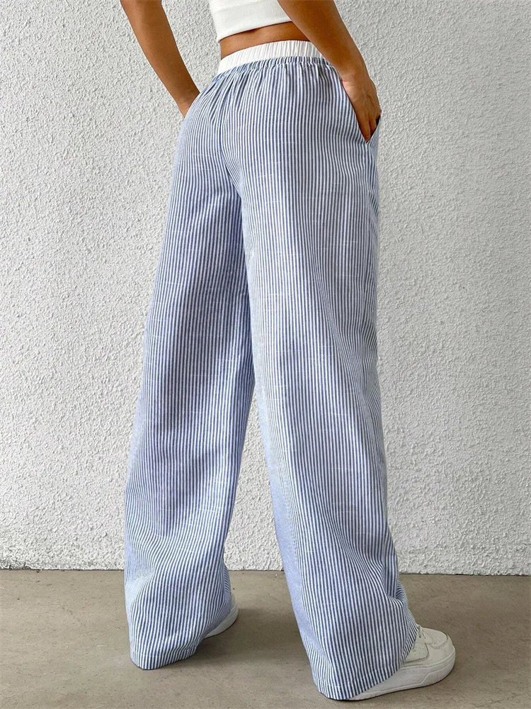 Polyester Blend Trousers – Vertical Stripe & Free Movement
