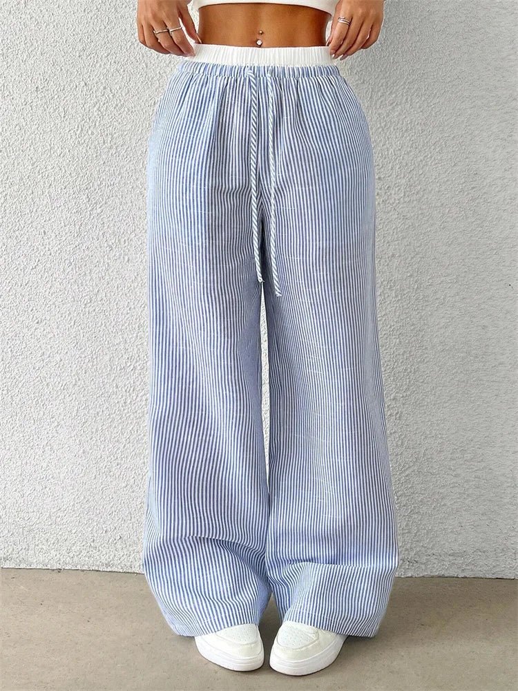 Polyester Blend Trousers – Vertical Stripe & Free Movement