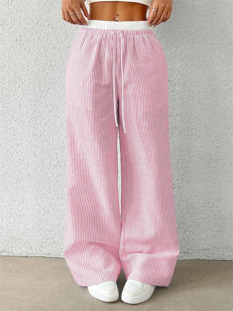 Polyester Blend Trousers – Vertical Stripe & Free Movement