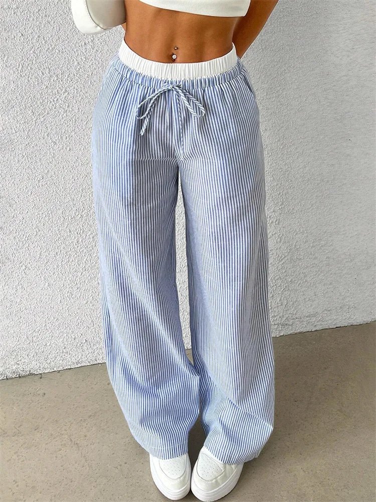 Polyester Blend Trousers – Vertical Stripe & Free Movement