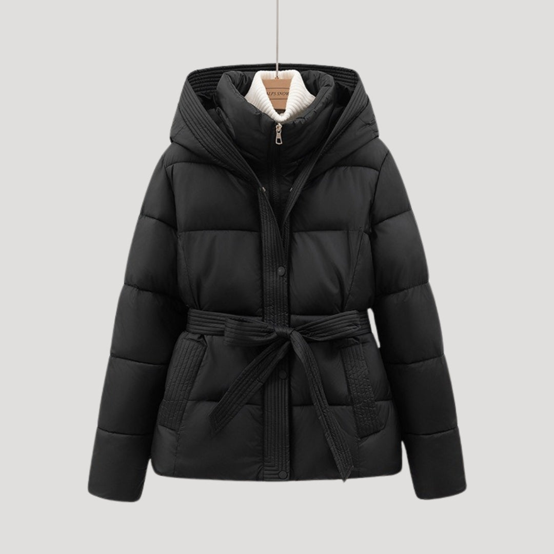 Puffer Jacket - Quilted Hooded Design And Belted Warmth