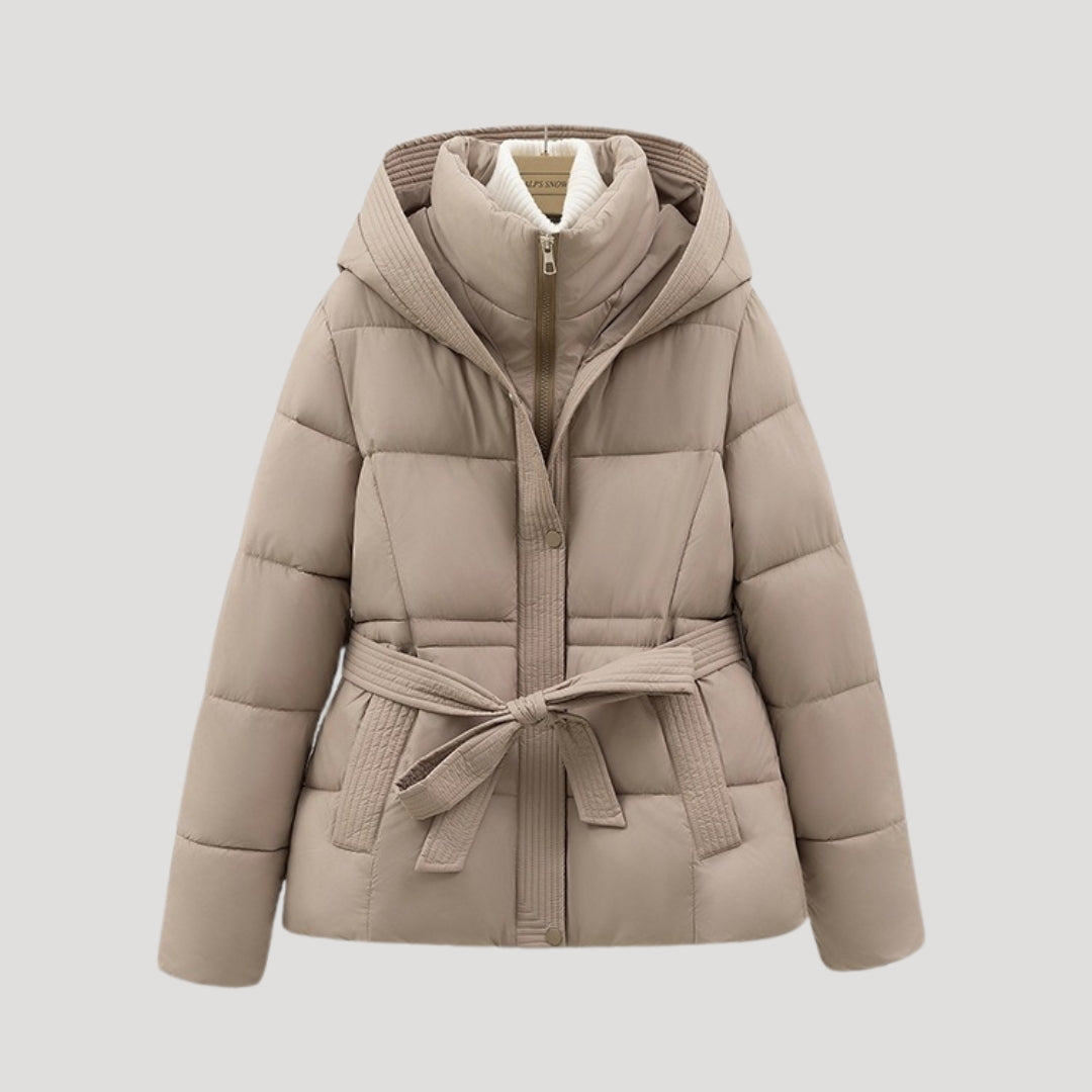 Puffer Jacket - Quilted Hooded Design And Belted Warmth