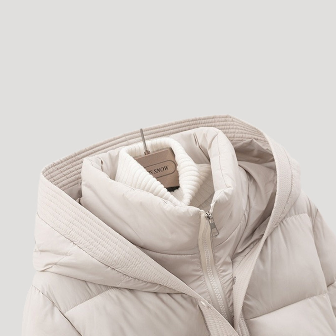 Puffer Jacket - Quilted Hooded Design And Belted Warmth