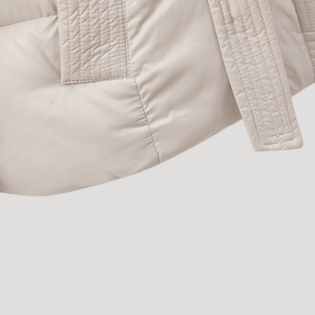 Puffer Jacket - Quilted Hooded Design And Belted Warmth