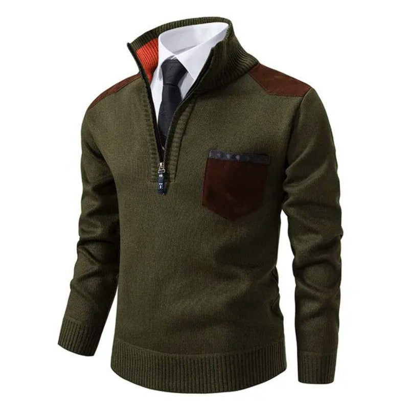 Pullover Sweater - Knit Blend Collared Pocket & Keeps Warm