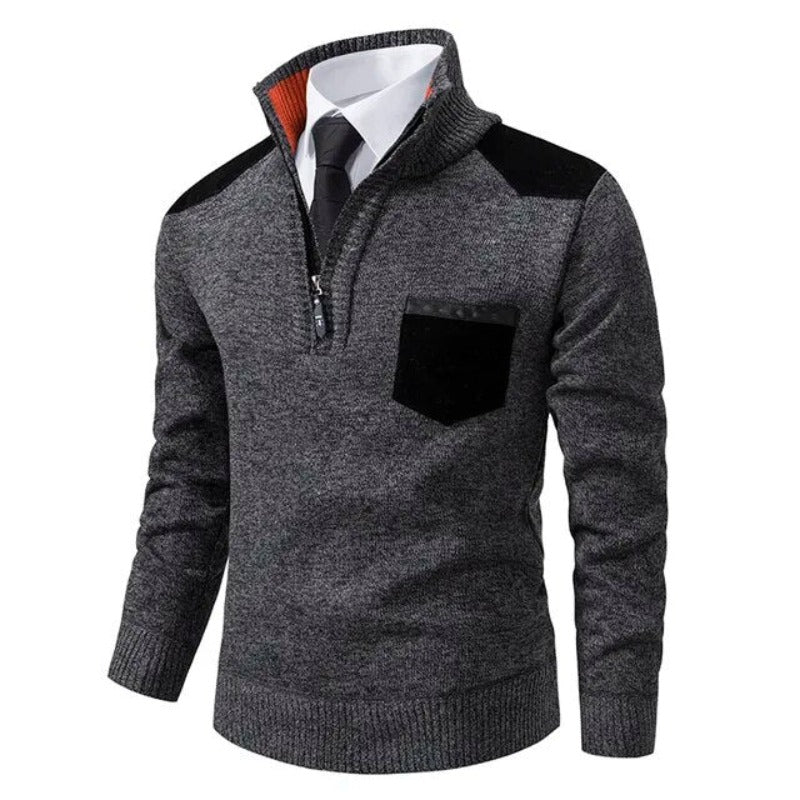 Pullover Sweater - Knit Blend Collared Pocket & Keeps Warm