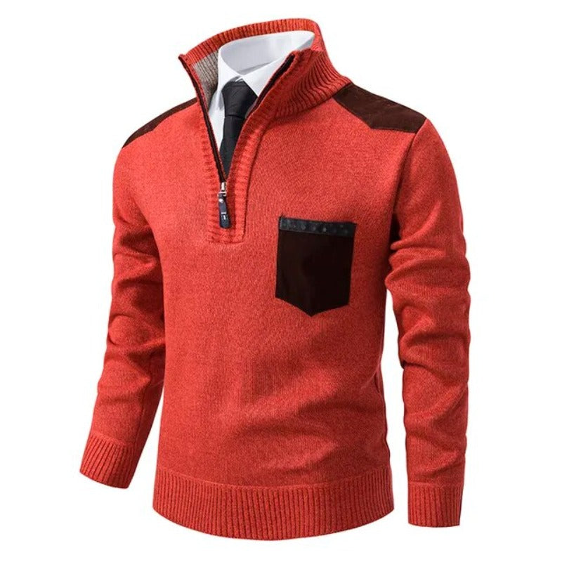 Pullover Sweater - Knit Blend Collared Pocket & Keeps Warm