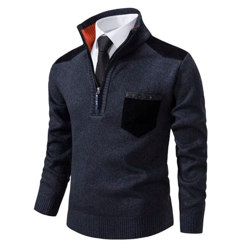 Pullover Sweater - Knit Blend Collared Pocket & Keeps Warm