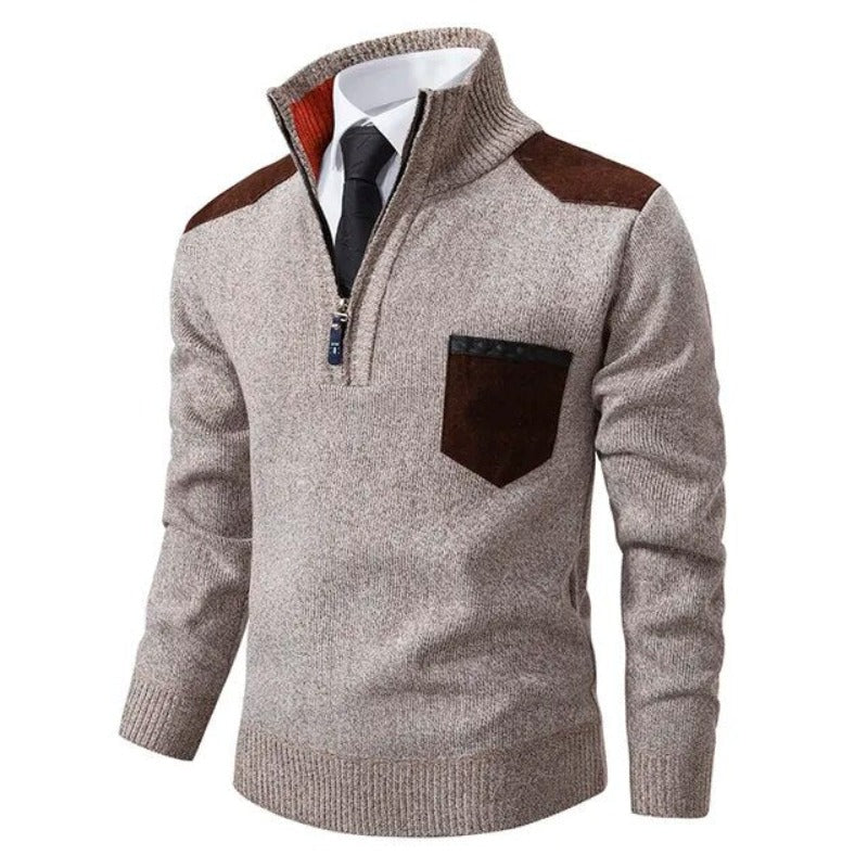 Pullover Sweater - Knit Blend Collared Pocket & Keeps Warm