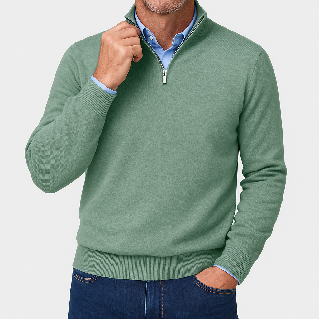 Quarter Zip Sweater - Lightweight Knit And Slim Shape