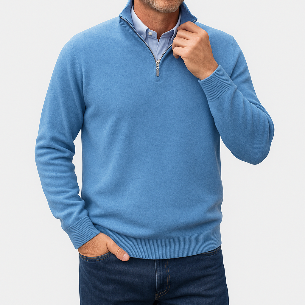 Quarter Zip Sweater - Lightweight Knit And Slim Shape