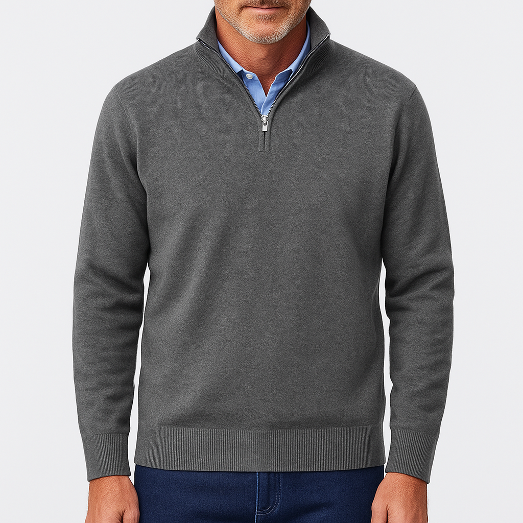 Quarter Zip Sweater - Lightweight Knit And Slim Shape