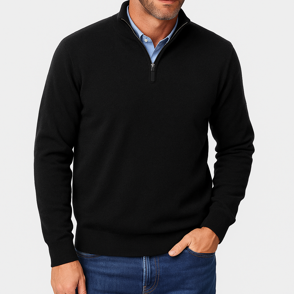 Quarter Zip Sweater - Lightweight Knit And Slim Shape