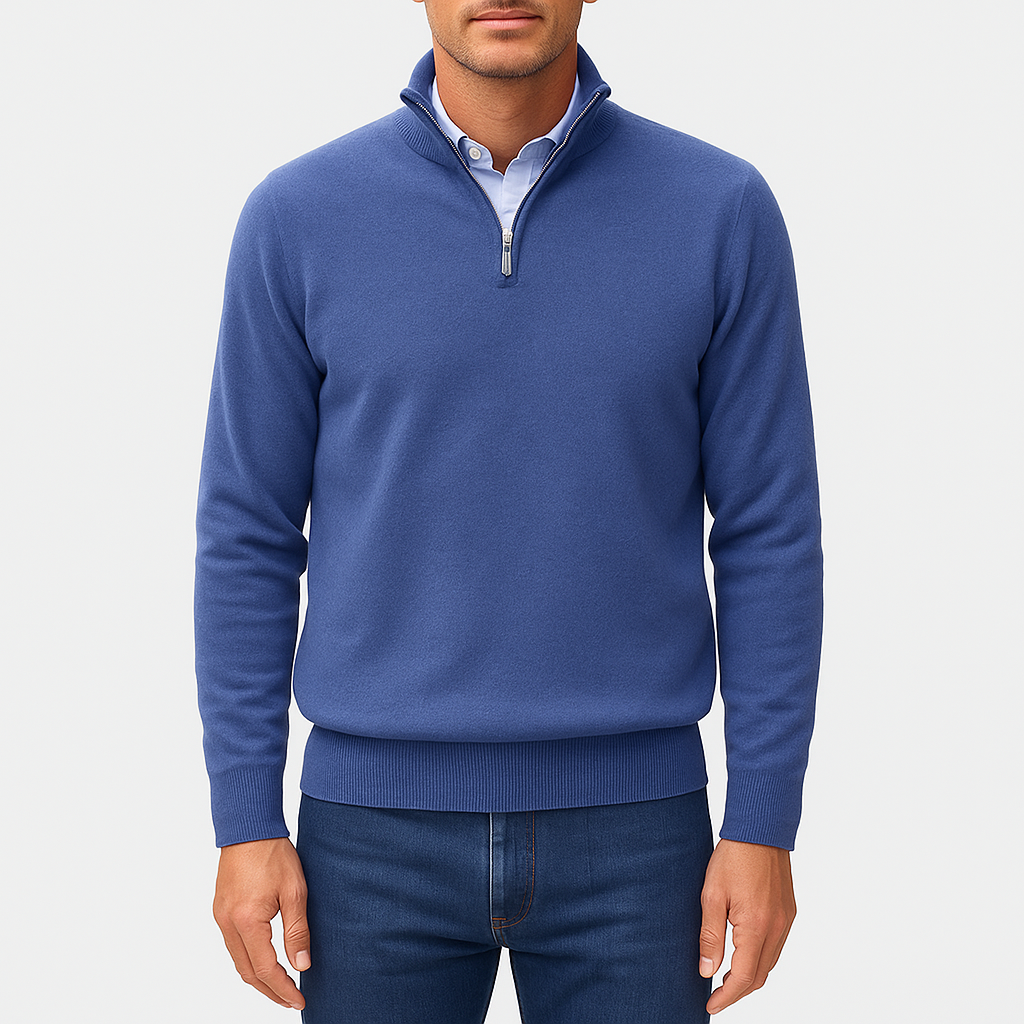 Quarter Zip Sweater - Lightweight Knit And Slim Shape