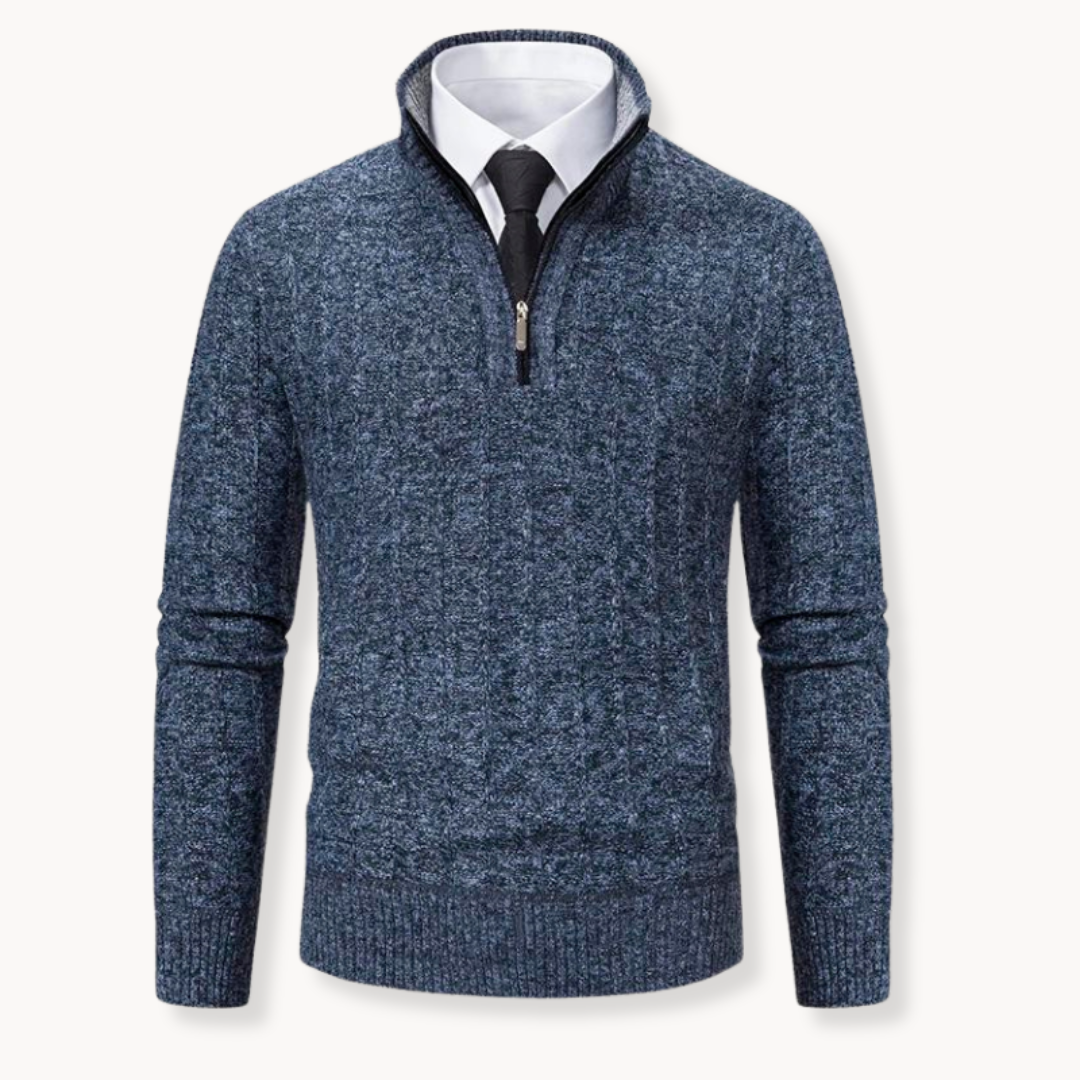 Quarter Zip Sweater – Performance Blend and Ribbed Edges