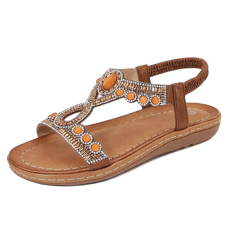 Sandals - Crystal Thong Strap & Cushioned Flat Sole