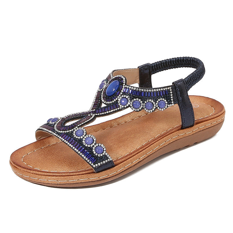 Sandals - Crystal Thong Strap & Cushioned Flat Sole