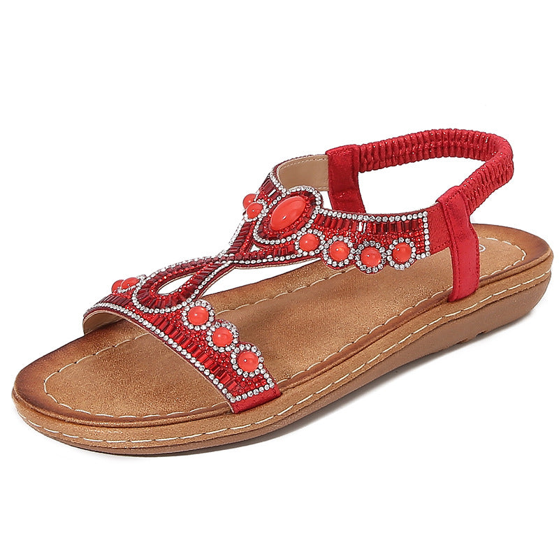 Sandals - Crystal Thong Strap & Cushioned Flat Sole