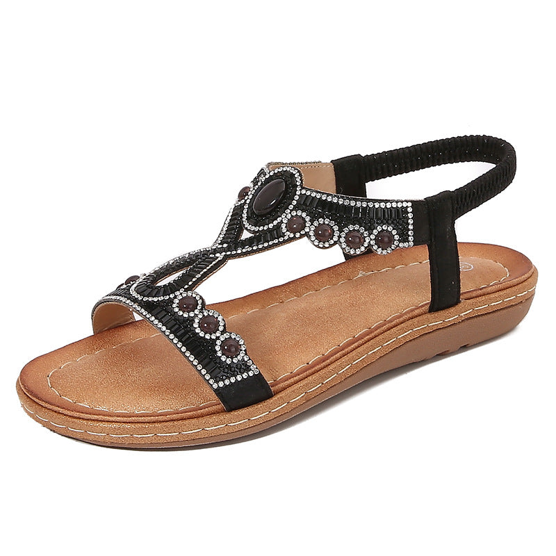 Sandals - Crystal Thong Strap & Cushioned Flat Sole