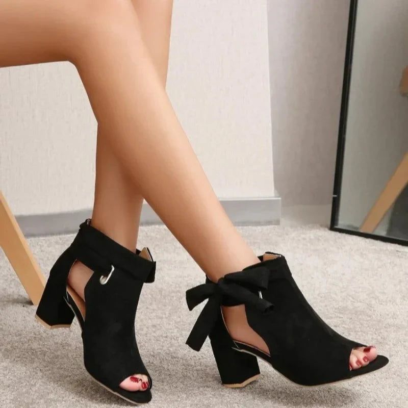 Sandals – Peep Toe With Bow & Chunky Heel Stability