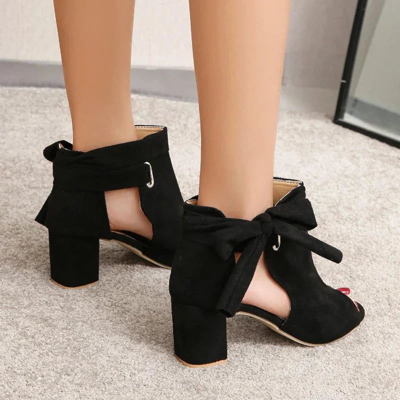 Sandals – Peep Toe With Bow & Chunky Heel Stability