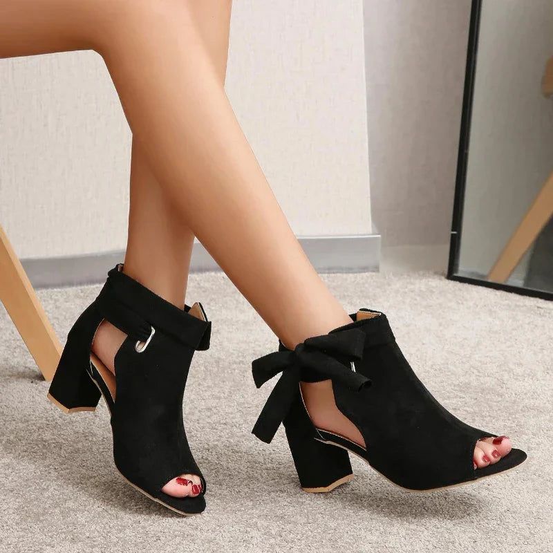 Sandals – Peep Toe With Bow & Chunky Heel Stability