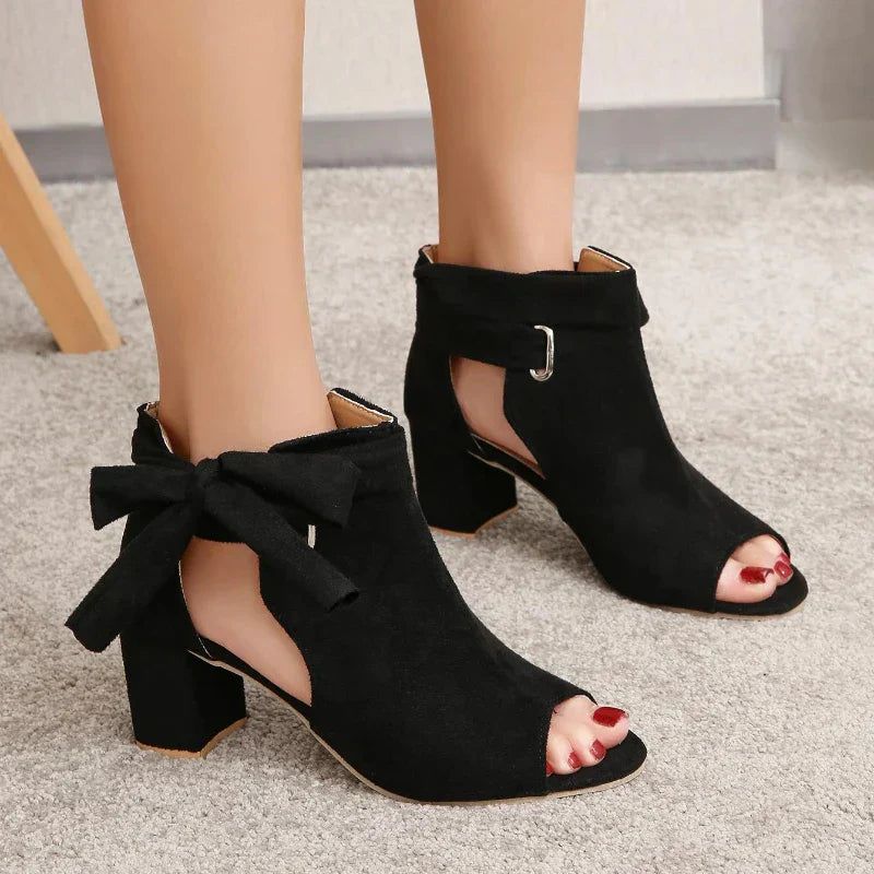 Sandals – Peep Toe With Bow & Chunky Heel Stability