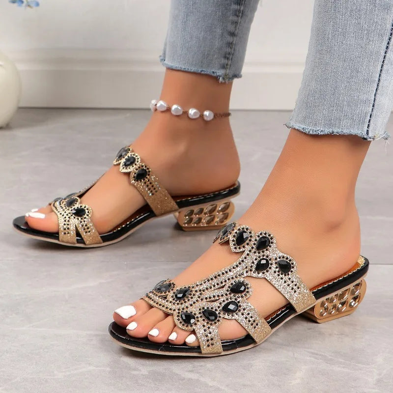 Sandals - Polyurethane Blend Rhinestone Trim & Low Sole