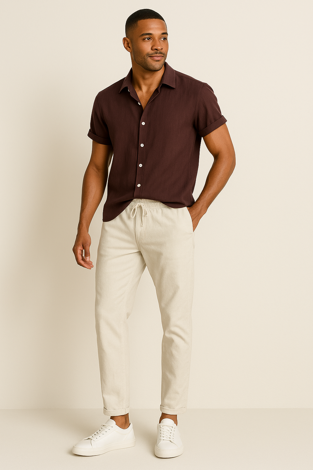 Shirt And Pants Set – Short Sleeve Shirt And Elastic Waist