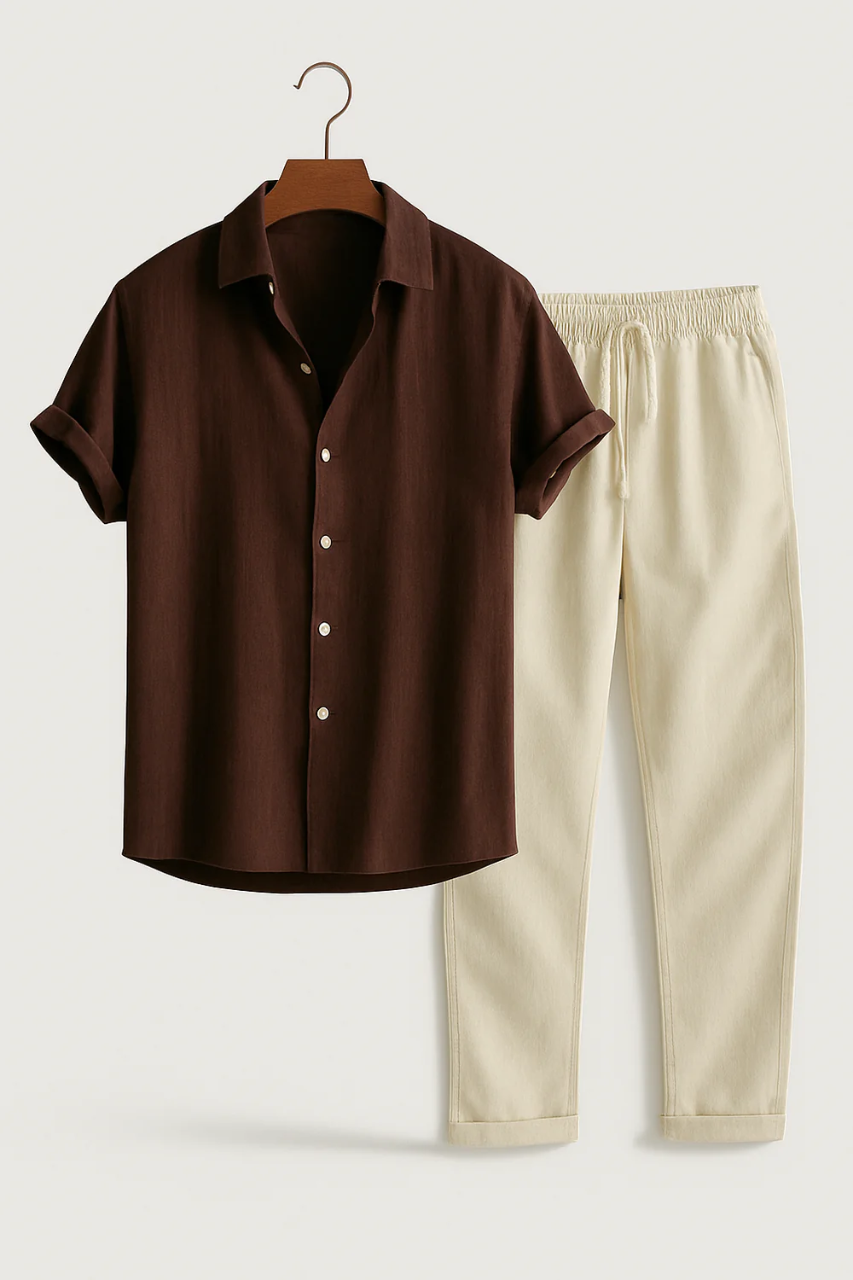 Shirt And Pants Set – Short Sleeve Shirt And Elastic Waist