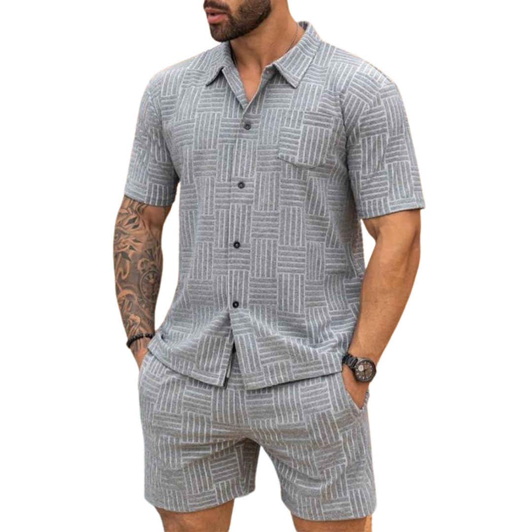 Shirt And Short Set – Knit Blend Retro Texture & Easy Move
