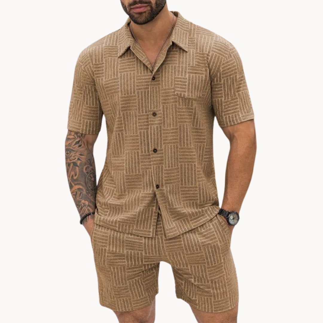 Shirt And Short Set – Knit Blend Retro Texture & Easy Move