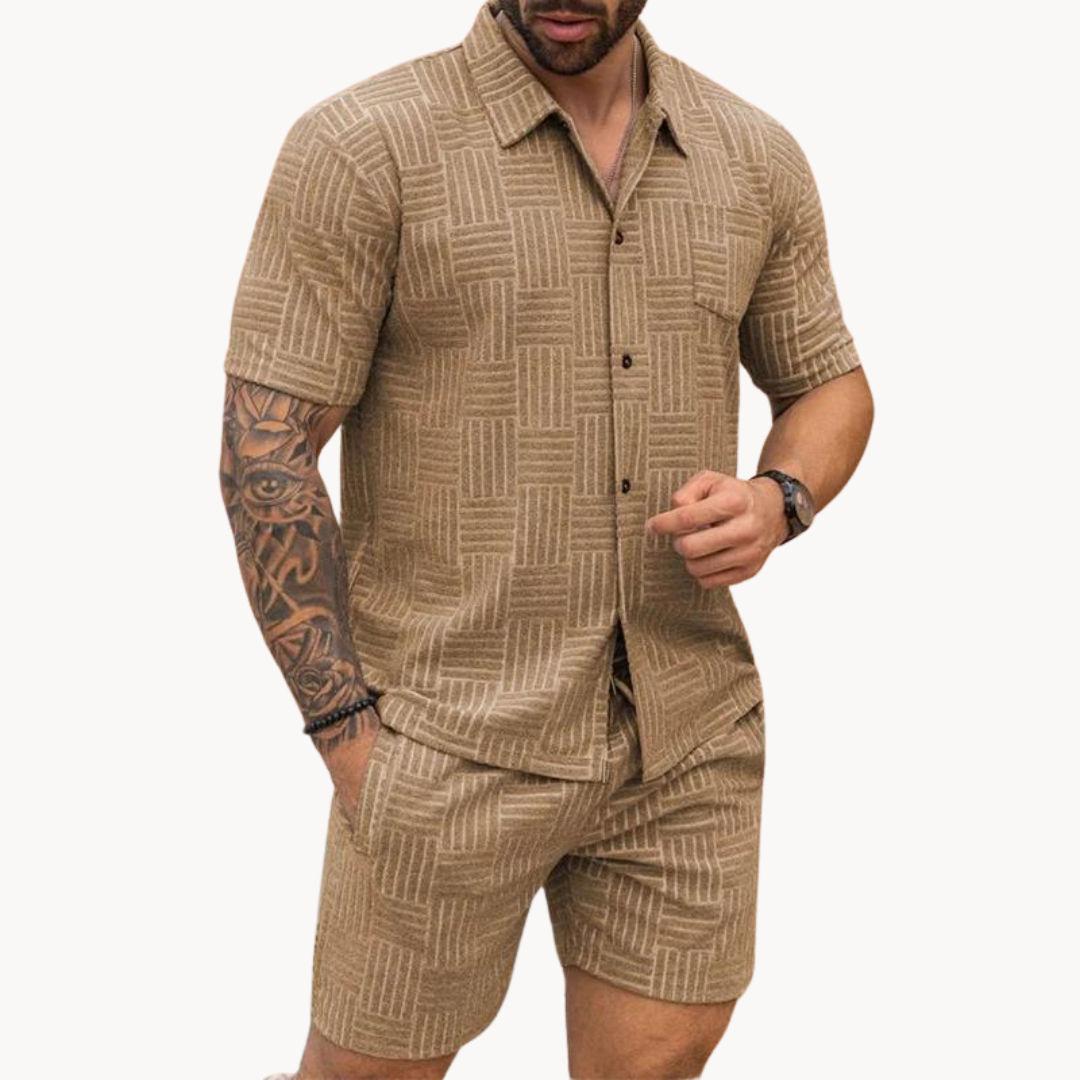 Shirt And Short Set – Knit Blend Retro Texture & Easy Move