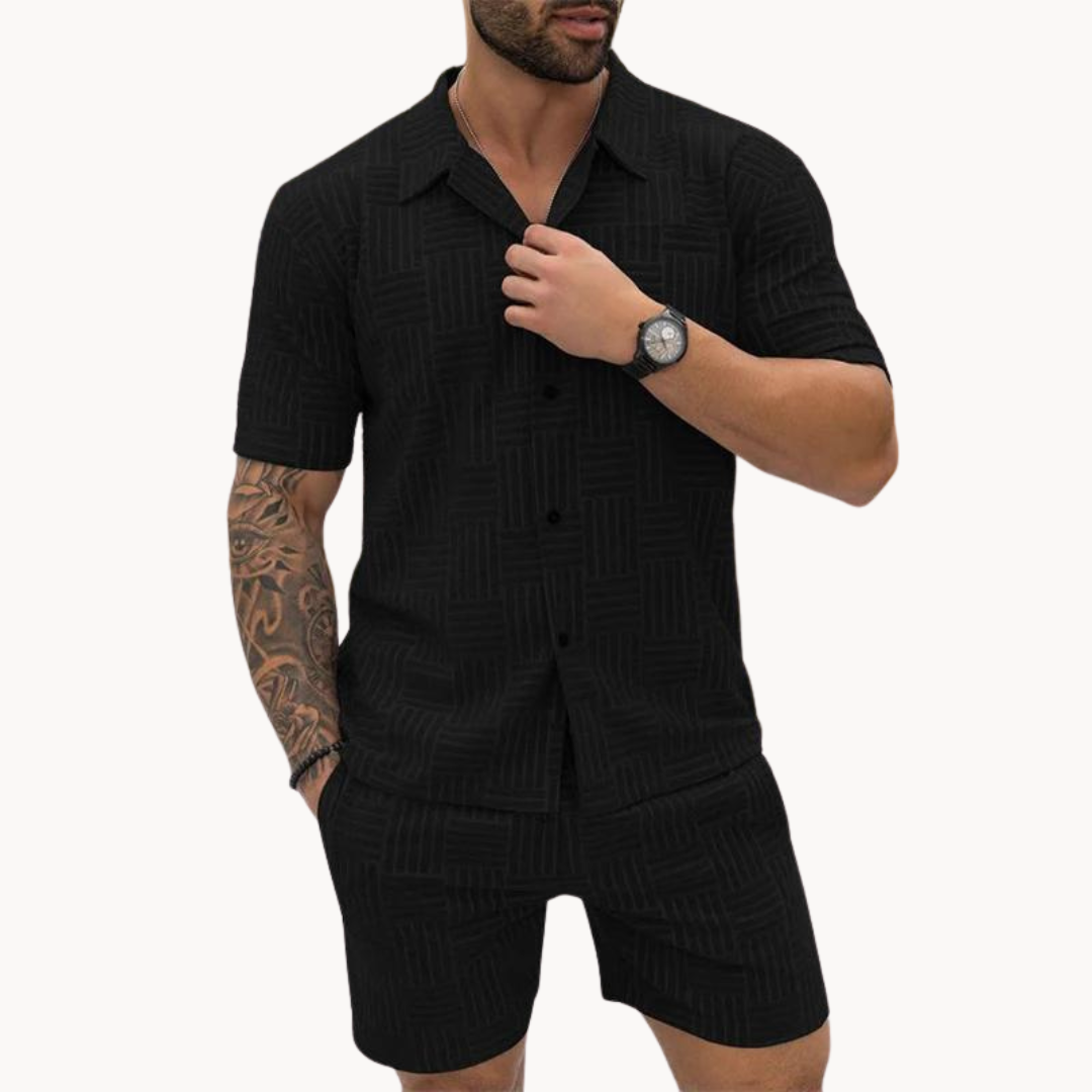 Shirt And Short Set – Knit Blend Retro Texture & Easy Move