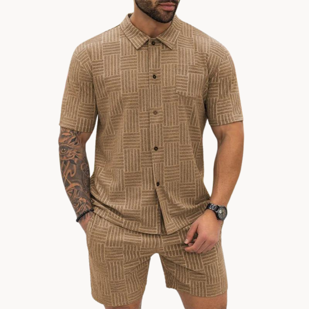 Shirt And Short Set – Knit Blend Retro Texture & Easy Move