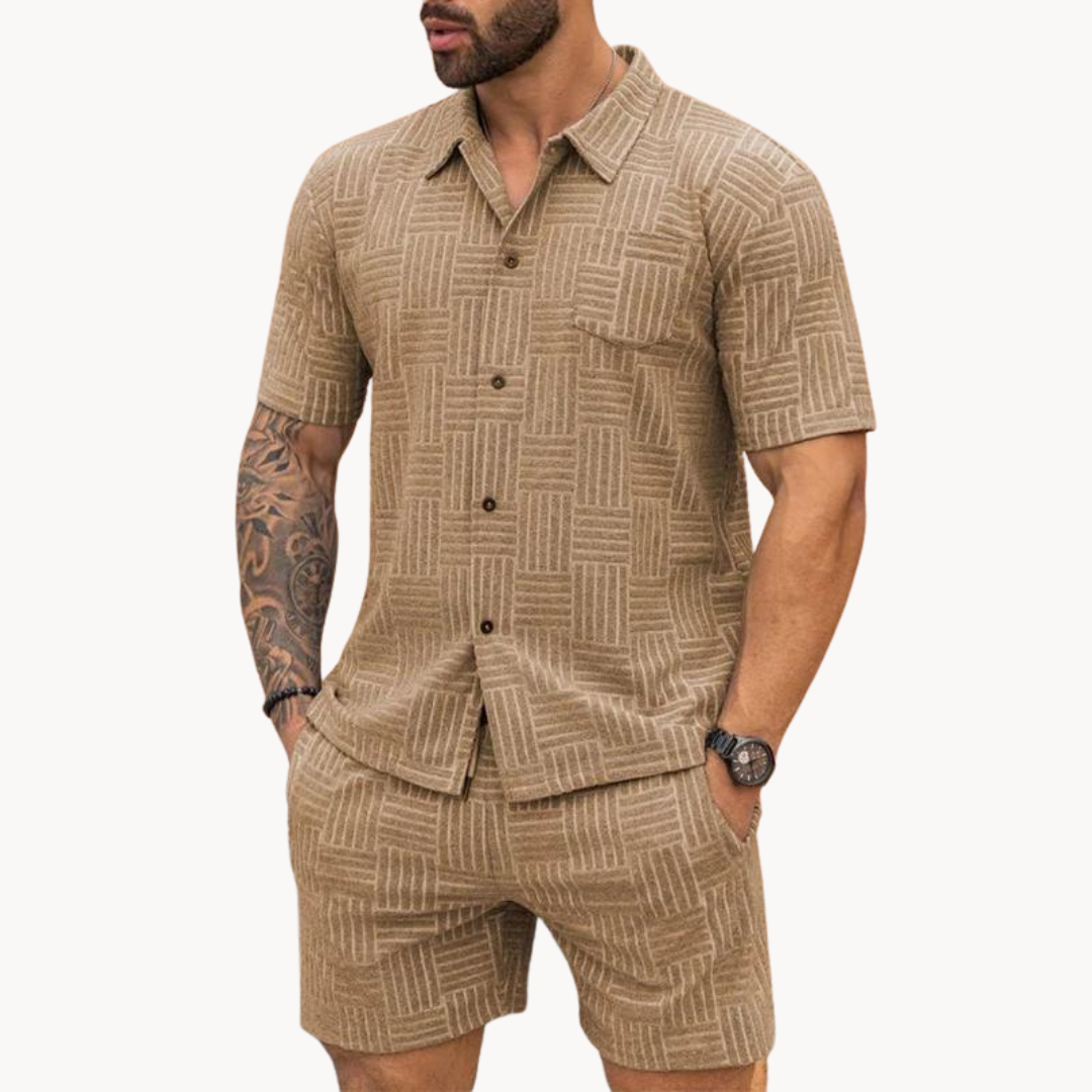 Shirt And Short Set – Knit Blend Retro Texture & Easy Move