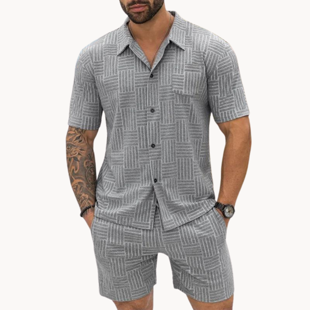 Shirt And Short Set – Knit Blend Retro Texture & Easy Move