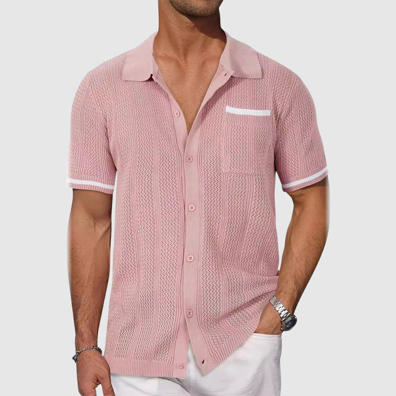 Shirt - Camp Collar And Contrast Piping And Breathable Fit