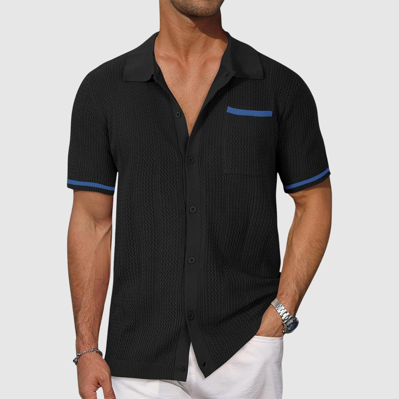 Shirt - Camp Collar And Contrast Piping And Breathable Fit
