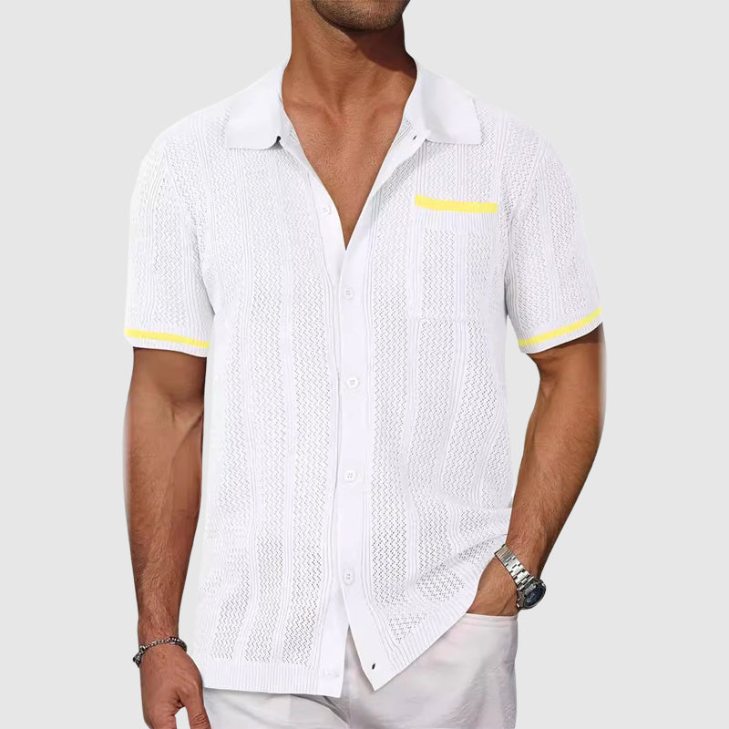Shirt - Camp Collar And Contrast Piping And Breathable Fit