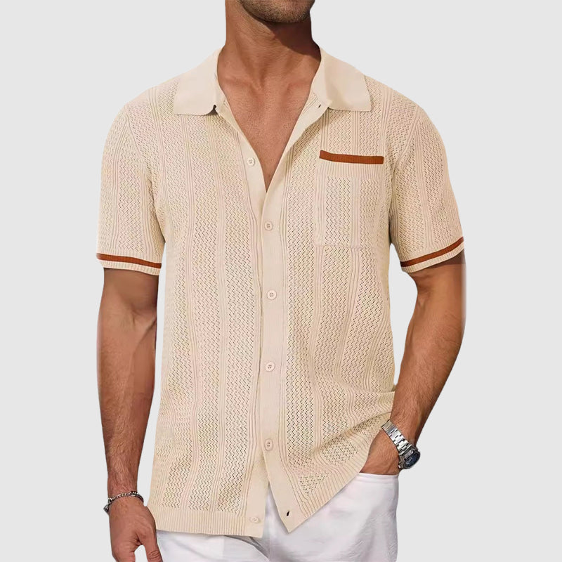 Shirt - Camp Collar And Contrast Piping And Breathable Fit