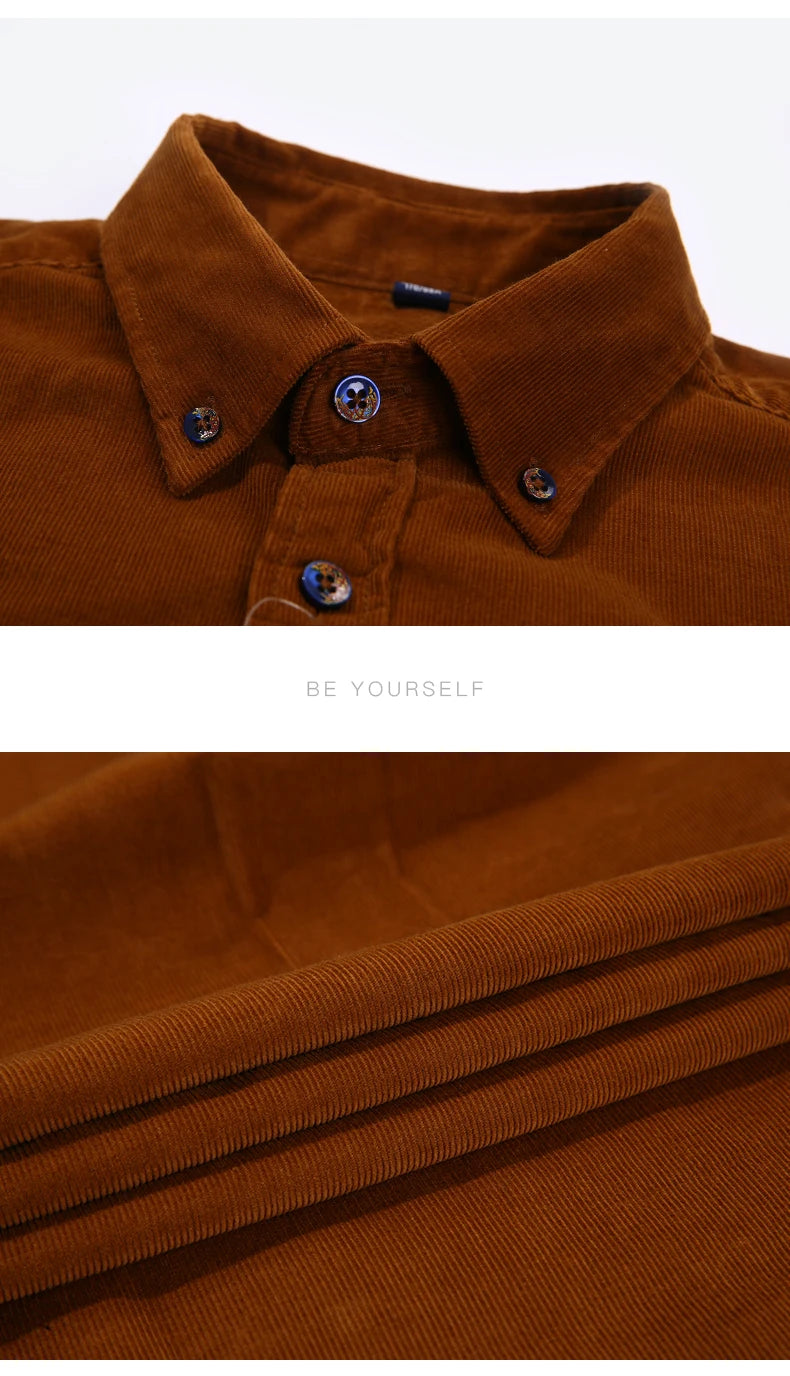 Shirt - Corduroy Blend Striped Pattern & Front Pocket