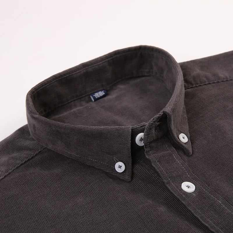 Shirt - Corduroy Blend Striped Pattern & Front Pocket