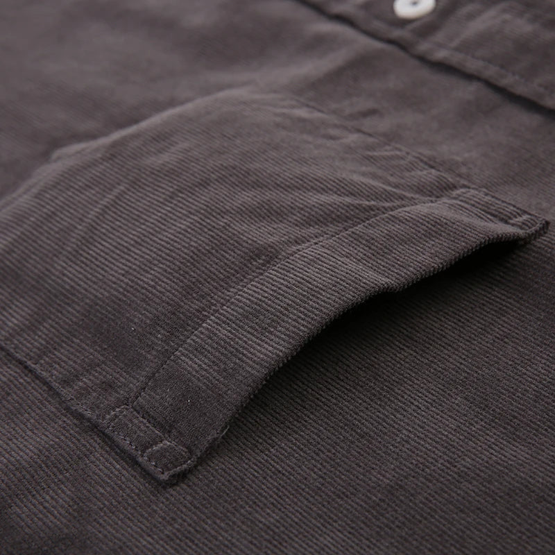 Shirt - Corduroy Blend Striped Pattern & Front Pocket