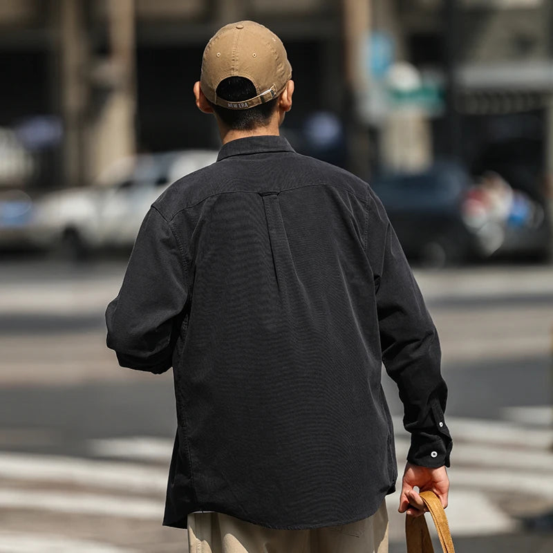 Shirt - Corduroy Blend Striped Pattern & Front Pocket