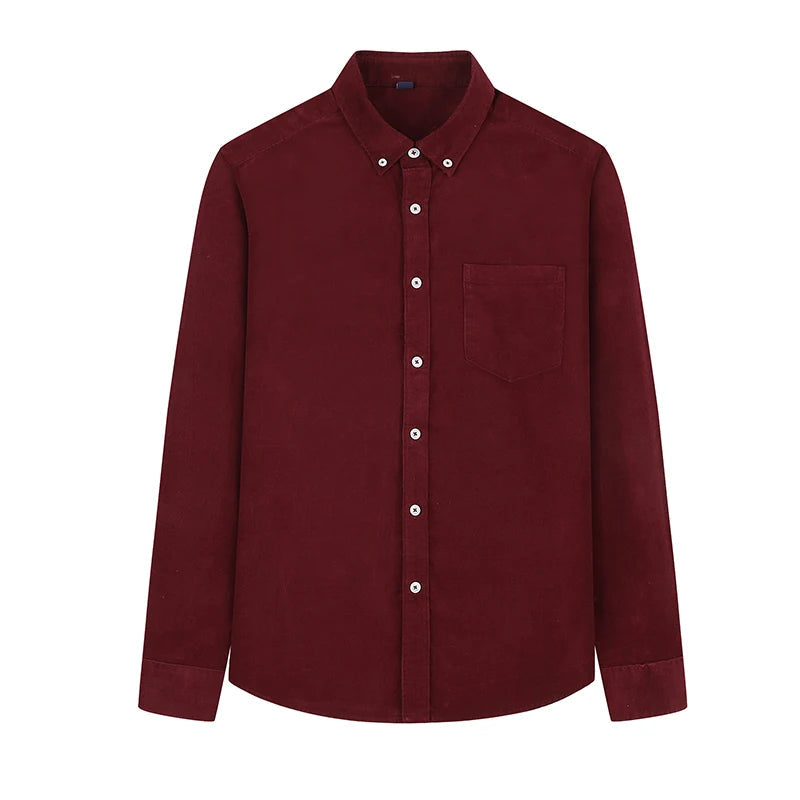 Shirt - Corduroy Blend Striped Pattern & Front Pocket