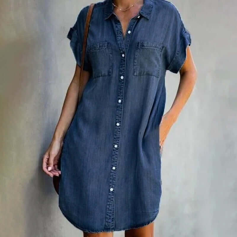 Shirt Dress – Denim Blend Button Front & Adjustable Fit