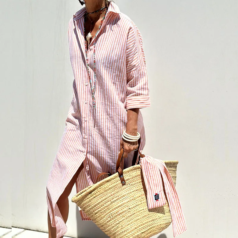 Shirt Dress - Lightweight Blend Button Front & Easy Move