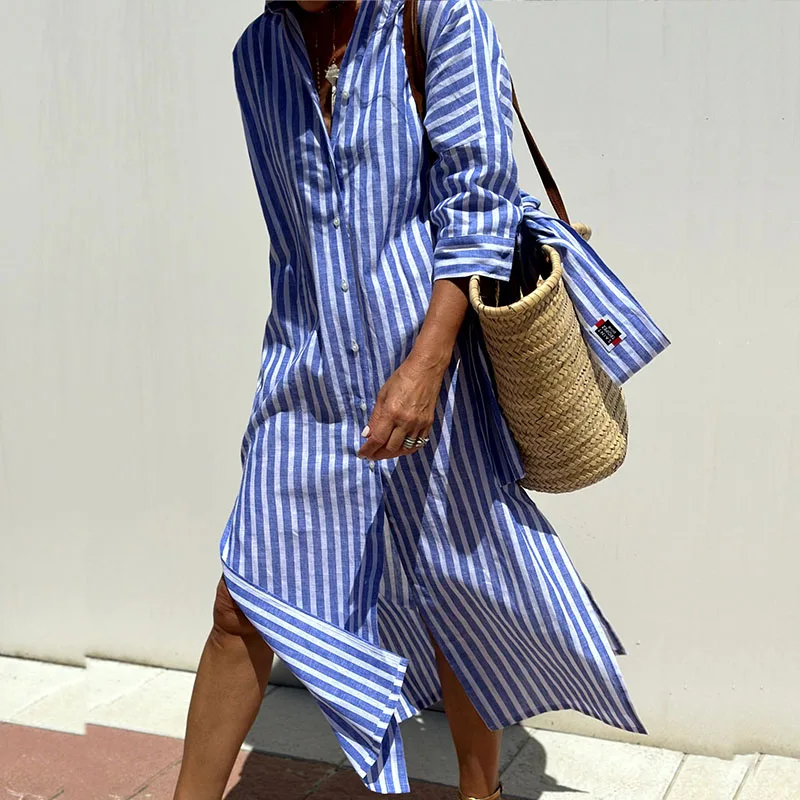 Shirt Dress - Lightweight Blend Button Front & Easy Move
