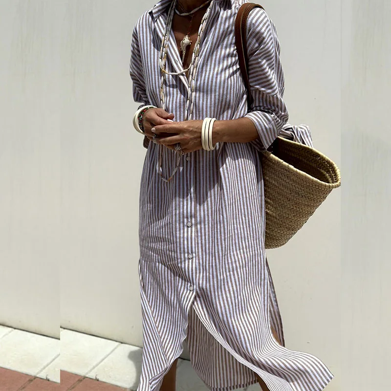 Shirt Dress - Lightweight Blend Button Front & Easy Move
